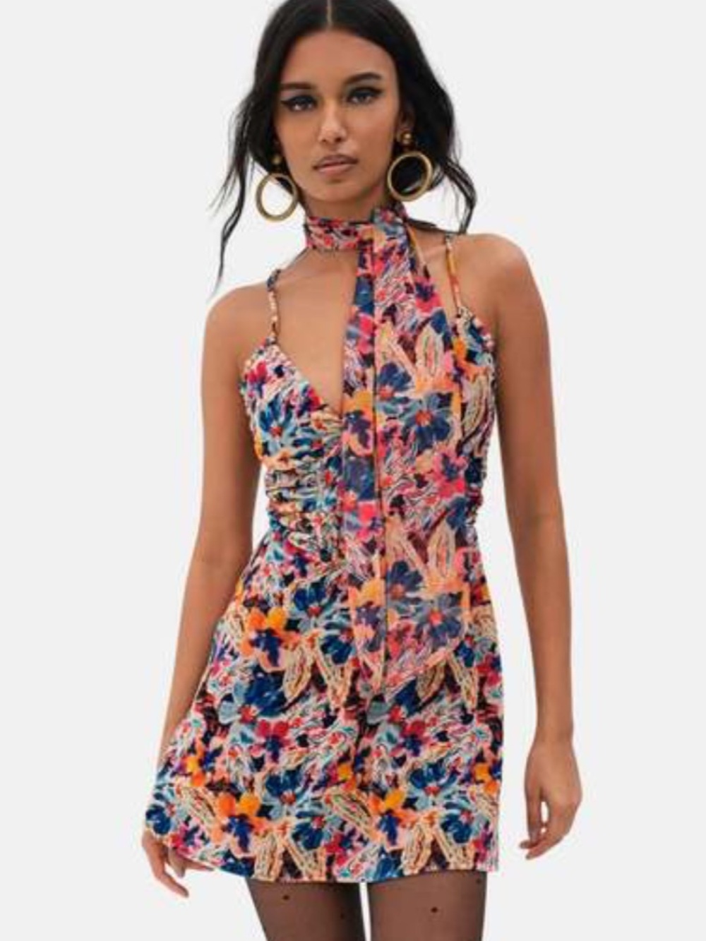 New FOR LOVE & LEMONS BROOKLYN MINI DRESS - MULTI Velvet Small